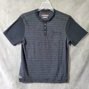 Distortion Men's Henley Casual Short Sleeve Cotton Blend Shirt Black/Gra…